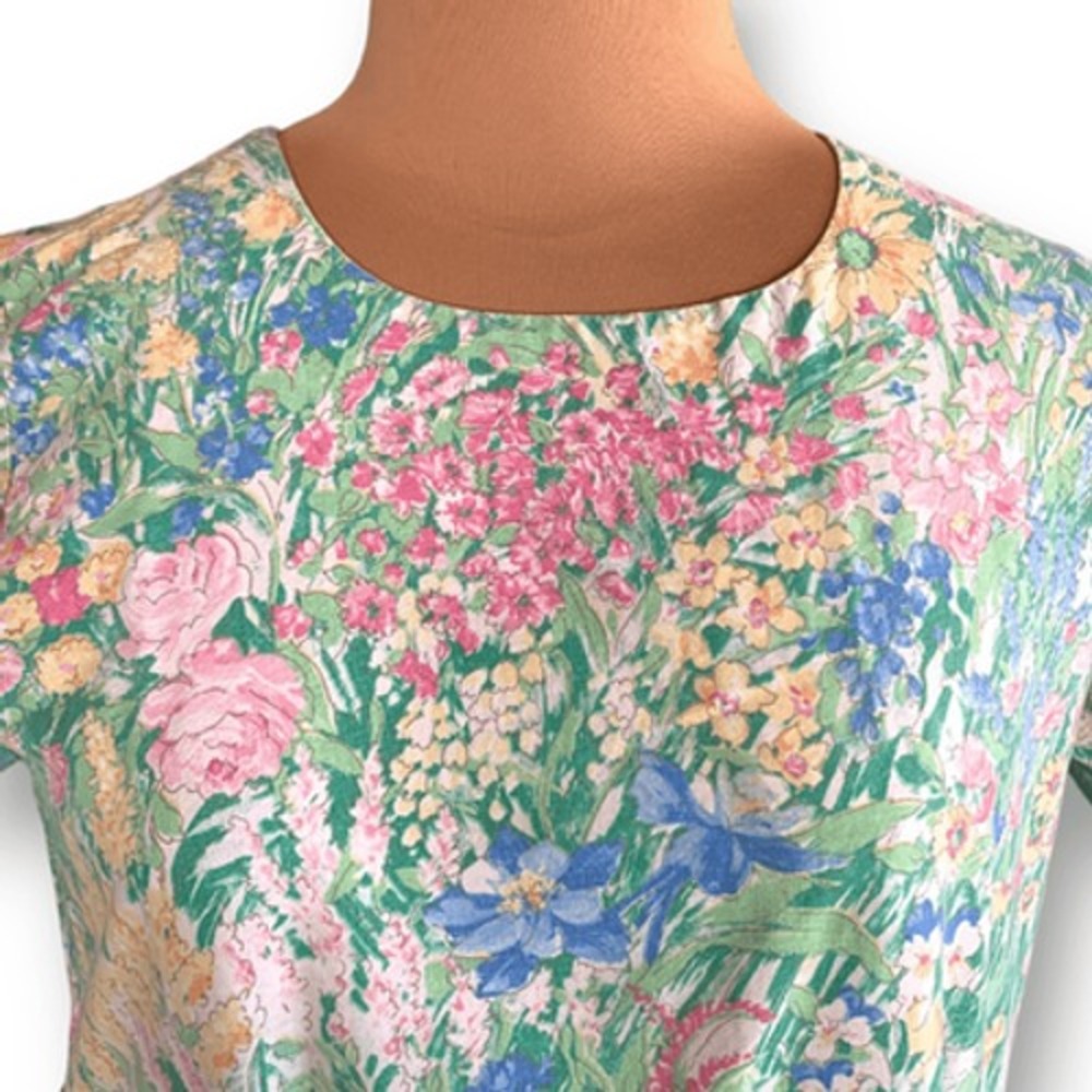90s Vermont Country Store Pastel Floral Midi Dress Babydoll Waist Garden Party - Picture 2 of 12